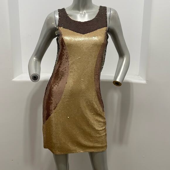 Sheri Bodell Sequined Gold Brown Cocktail Mini Dress Size S BNWT - Picture 11 of 15